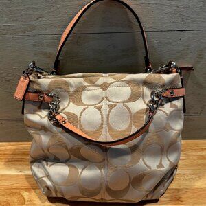 NWOT Coach Signature Brooke Sateen Shoulder Bag Satchel Leather Trim No F17183